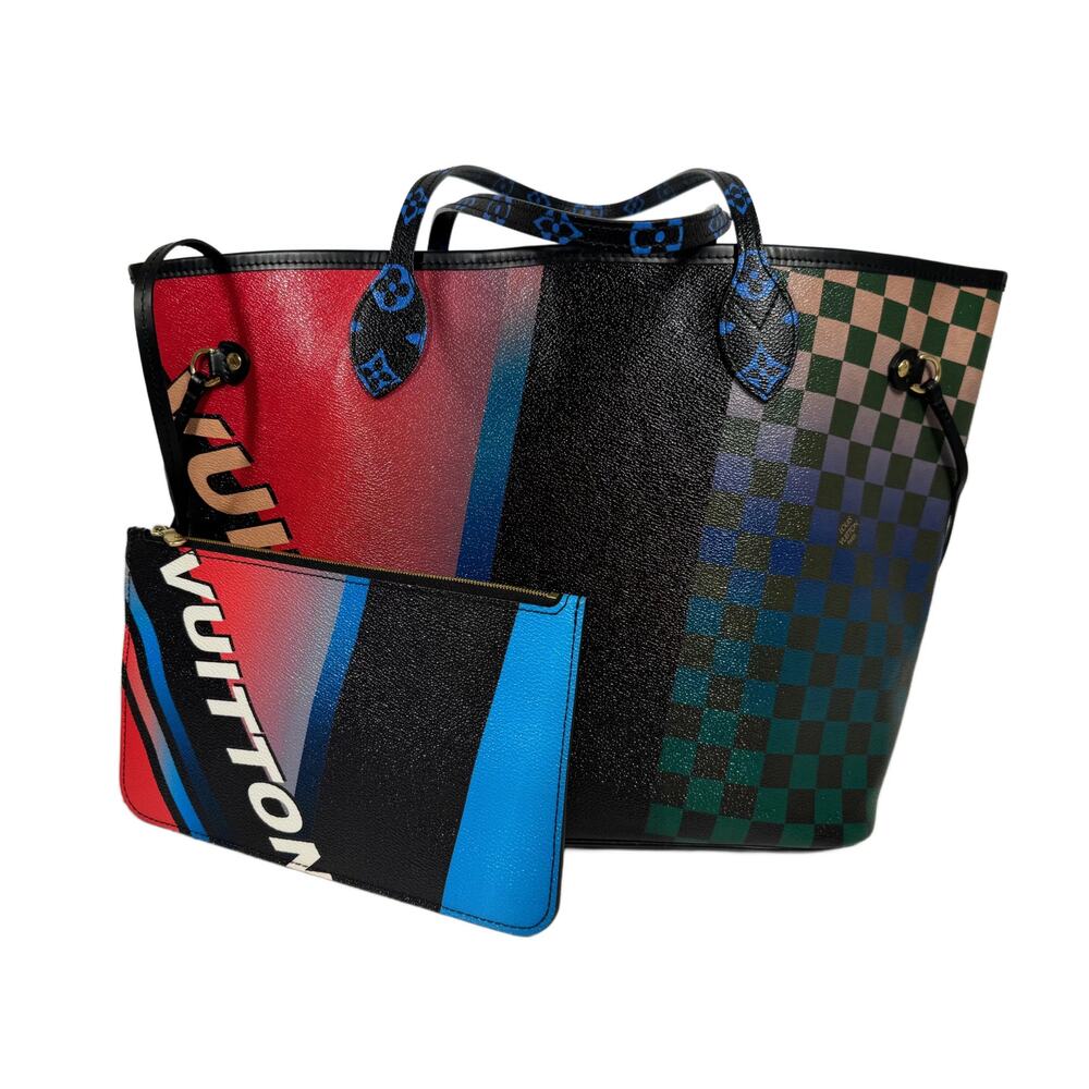Louis Vuitton Race Checkered Neverfull MM with Pouch